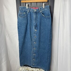 2000s vintage Style Femme Fatale Button Front Denim Maxi Skirt Womens Size 11/12